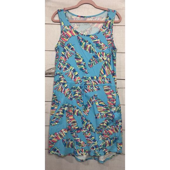 Talbots Size SM Dress Stretchy Tropical Light Blue Pockets - Picture 1 of 4